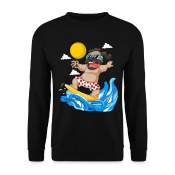 Mops Surfen Sommer Strand T-Shirt - Unisex Pullover - Schwarz - Vorne - Alina (178cm) & Michal (187cm)