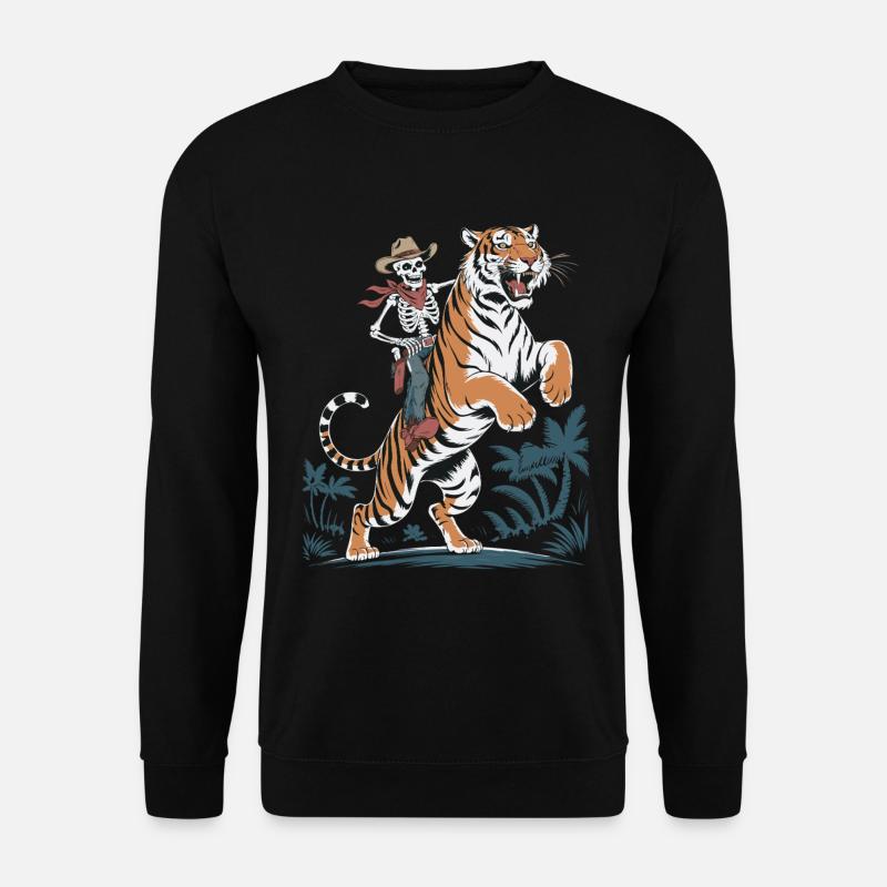 Abenteuerliches Skelett mit Tiger - Unisex Pullover - Schwarz