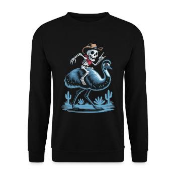 Squelette sur émeu avec chapeau de cow-boy - Sweat-shirt Unisexe - noir - Devant - Alina (178cm) & Michal (187cm)