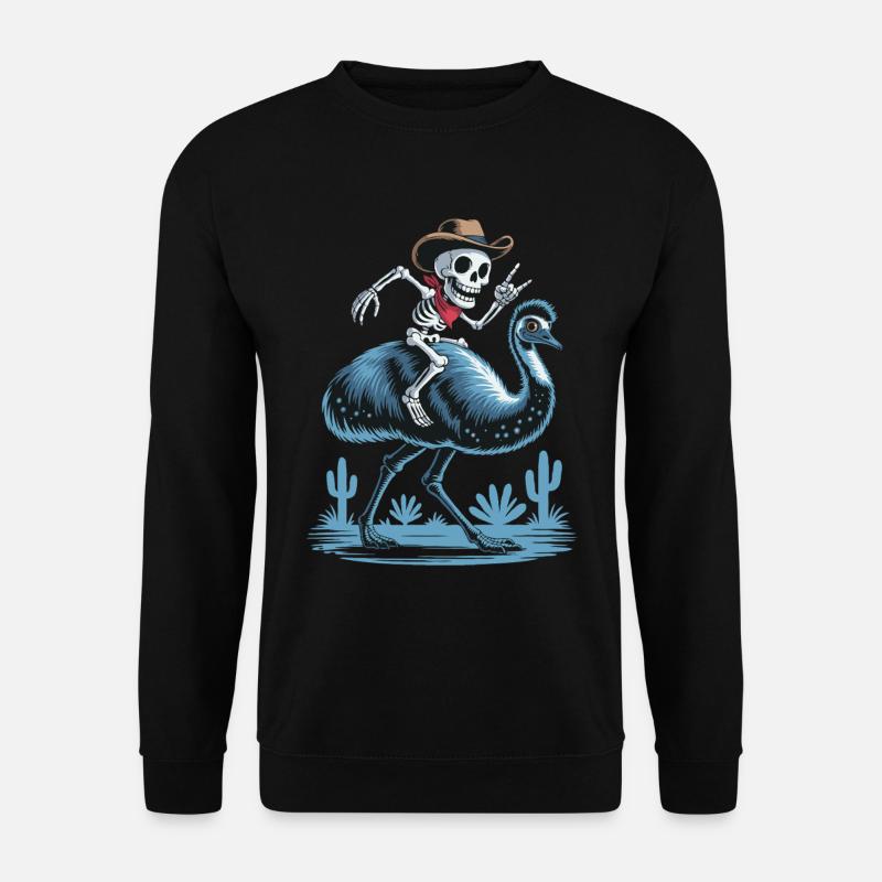 Skeleton on Emu with Cowboy Hat - Unisex Sweatshirt - black