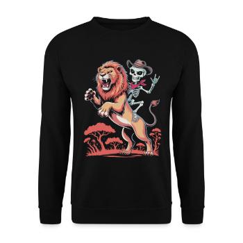 Chevalier Lion avec crâne et selle - Sweat-shirt Unisexe - noir - Devant - Alina (178cm) & Michal (187cm)