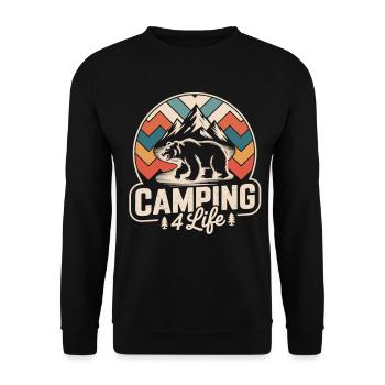 Adventure camping shirt with bear motif - Unisex Sweatshirt - black - Front - Alina (178cm) & Michal (187cm)