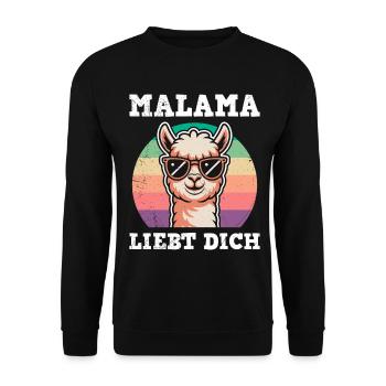 Bald Mama MALAMA LIEBT DICH Lustiges - Unisex Pullover - Schwarz - Vorne - Alina (178cm) & Michal (187cm)