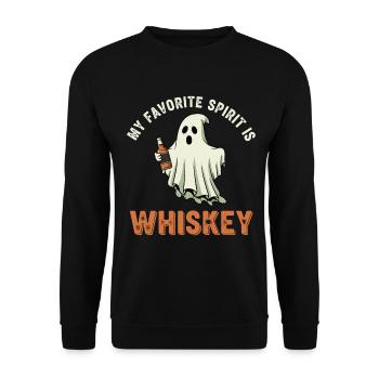 Geist mit Whiskey Flasche - Unisex Pullover - Schwarz - Vorne - Alina (178cm) & Michal (187cm)