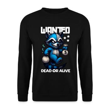 Wanted Waschbär Bandit lustig - Unisex Pullover - Schwarz - Vorne - Alina (178cm) & Michal (187cm)