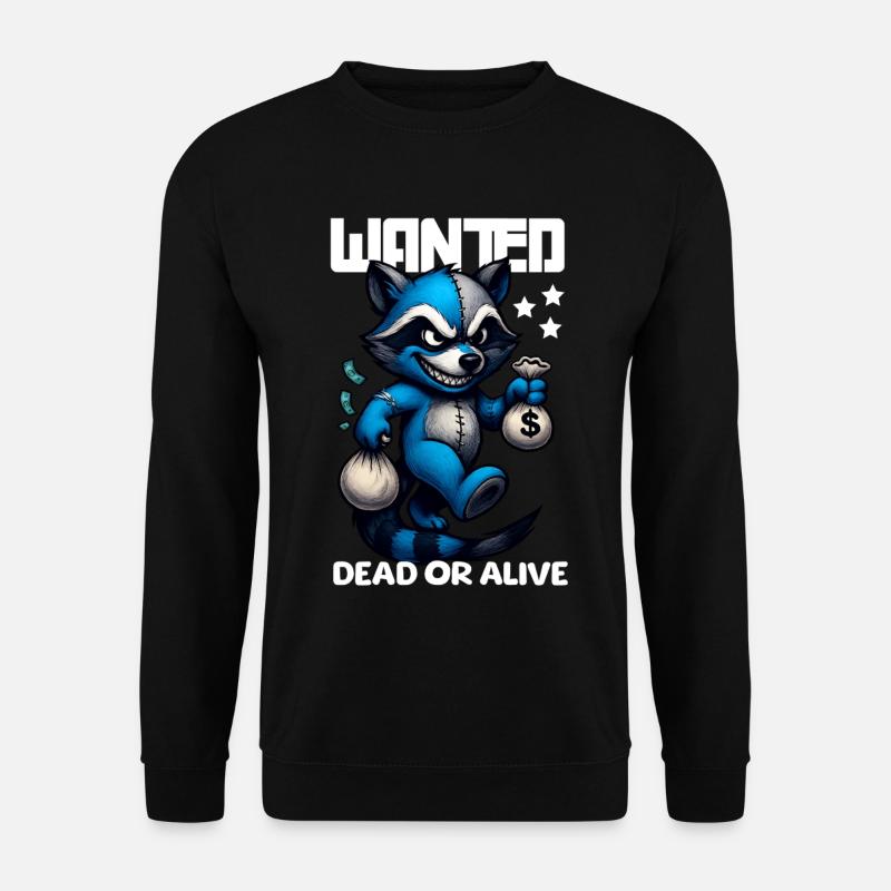 Wanted Waschbär Bandit lustig - Unisex Pullover - Schwarz
