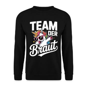Team der Braut Einhorn Charme mit Brillanteffekt - Unisex Pullover - Schwarz - Vorne - Alina (178cm) & Michal (187cm)