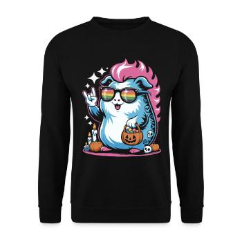 Retro Halloween Guinea Pig with Sunglasses - Unisex Sweatshirt - black - Front - Alina (178cm) & Michal (187cm)