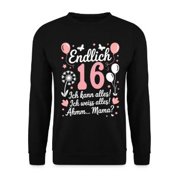 Enfin 16 anniversaire 16 ans cadeau fille - Sweat-shirt Unisexe - noir - Devant - Alina (178cm) & Michal (187cm)