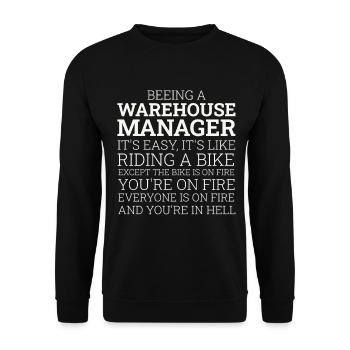 Warehouse Manager Riding A Bike - Unisex Pullover - Schwarz - Vorne - Alina (178cm) & Michal (187cm)