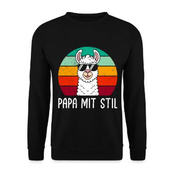 Väter Retro PAPA MIT STIL Lama Lustiges - Unisex Pullover - Schwarz - Vorne - Alina (178cm) & Michal (187cm)