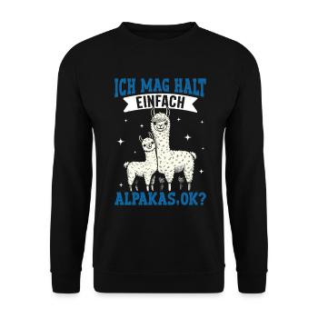 Alpaka Fan ICH MAG HALT EINFACH ALPAKAS Lustig - Unisex Pullover - Schwarz - Vorne - Alina (178cm) & Michal (187cm)