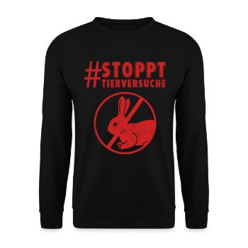 Tierschutz STOPPT TIERVERSUCHE LUSTIG - Unisex Pullover - Schwarz - Vorne - Alina (178cm) & Michal (187cm)