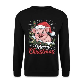 T-shirt de Noël avec cochon et chapeau de Père Noël - Sweat-shirt Unisexe - noir - Devant - Alina (178cm) & Michal (187cm)