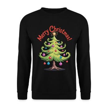 Merry Christmas Shirt with Christmas Tree - Unisex Sweatshirt - black - Front - Alina (178cm) & Michal (187cm)