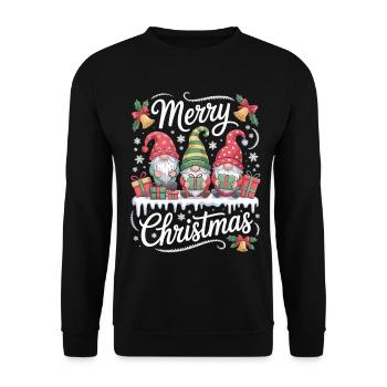 T-shirt de Noël avec trois gnomes - Sweat-shirt Unisexe - noir - Devant - Alina (178cm) & Michal (187cm)