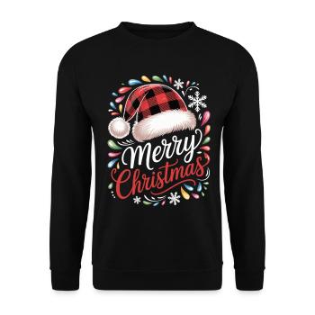 Merry Christmas Shirt with Check Hat - Unisex Sweatshirt - black - Front - Alina (178cm) & Michal (187cm)