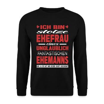 Ehefrau Geschenk Ehemann Partnerin Frauen - Unisex Pullover - Schwarz - Vorne - Alina (178cm) & Michal (187cm)