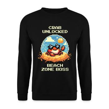 Krabbe freigeschaltet: Strandboss | Strand Krebs - Unisex Pullover - Schwarz - Vorne - Alina (178cm) & Michal (187cm)