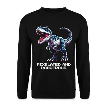 Pixélisé et dangereux | Dinosaure - Sweat-shirt Unisexe - noir - Devant - Alina (178cm) & Michal (187cm)