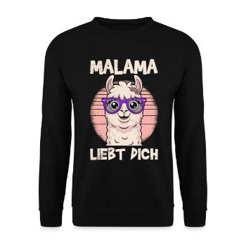 Bald Mama MALAMA LIEBT DICH Lustiges - Unisex Pullover - Schwarz - Vorne - Alina (178cm) & Michal (187cm)
