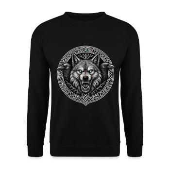 Fenrir Wolf mit Odins Raben Hugin und Munin Viking - Unisex Pullover - Schwarz - Vorne - Alina (178cm) & Michal (187cm)