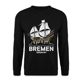 Historische Bremer Hansekogge & Skyline - Unisex Pullover - Schwarz - Vorne - Alina (178cm) & Michal (187cm)