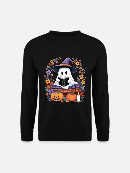 Cozy Halloween Witch Ghost with Pumpkins - Unisex Sweatshirt - black