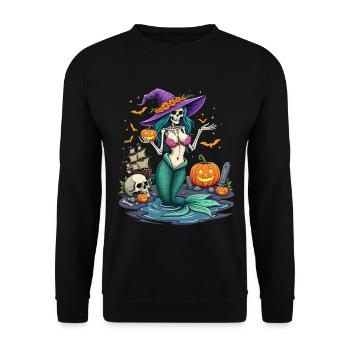 Sorcière Sirène avec des éléments d’Halloween - Sweat-shirt Unisexe - noir - Devant - Alina (178cm) & Michal (187cm)