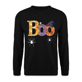 Boo Muster Halloween - Unisex Pullover - Schwarz - Vorne - Alina (178cm) & Michal (187cm)