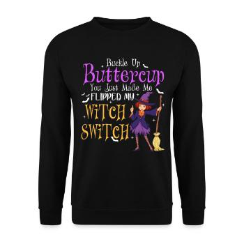 Buckle Up Buttercup Witch Switch Halloween - Unisex Sweatshirt - black - Front - Alina (178cm) & Michal (187cm)
