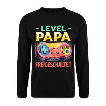 Dad-to-be LEVEL DAD UNLOCKED Funny - Unisex Sweatshirt - black - Front - Alina (178cm) & Michal (187cm)