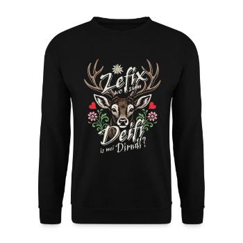 Zefix wo zum Deifi is mei Dirndl? Traditional costume & fun - Unisex Sweatshirt - black - Front - Alina (178cm) & Michal (187cm)