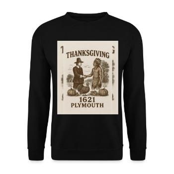 Thanksgiving 1621 Plymouth Vintage Design - Unisex Sweatshirt - black - Front - Alina (178cm) & Michal (187cm)