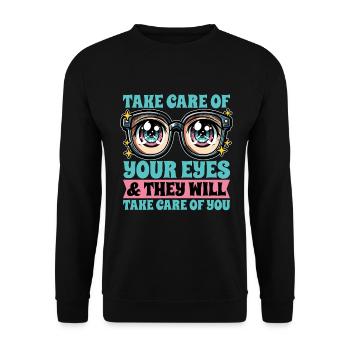 Optométriste Prenez soin de vos yeux Ophtalmologiste - Sweat-shirt Unisexe - noir - Devant - Alina (178cm) & Michal (187cm)