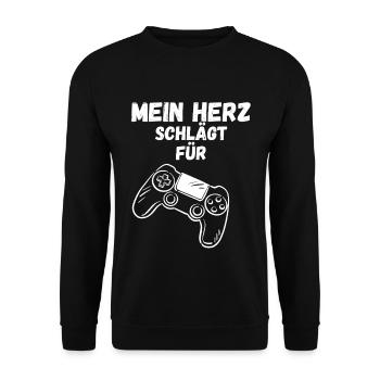 Gamer T-Shirt – My Heart Beats for Gaming - Unisex Sweatshirt - black - Front - Alina (178cm) & Michal (187cm)