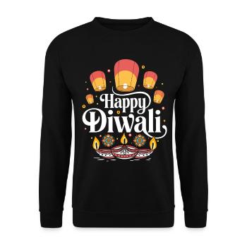 Happy Diwali Lampen Design - Unisex Pullover - Schwarz - Vorne - Alina (178cm) & Michal (187cm)