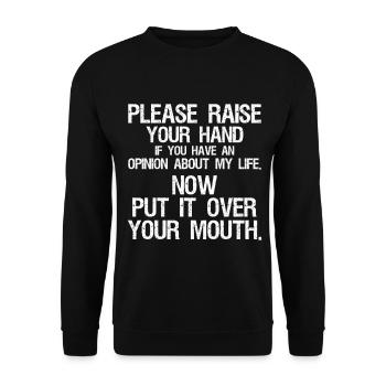 please raise your hand if you have an opinion - Unisex Sweatshirt - black - Front - Alina (178cm) & Michal (187cm)