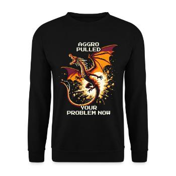 Aggro gezogen – dein Problem | Drache Pixel Art - Unisex Pullover - Schwarz - Vorne - Alina (178cm) & Michal (187cm)