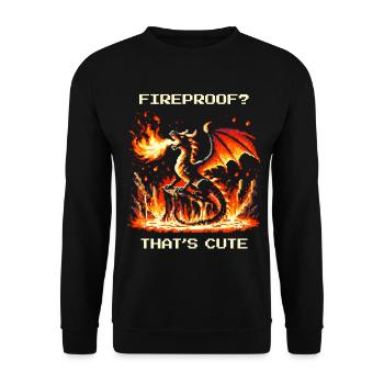 Feuerfest? Niedlich. | Fantasy Drache Pixel Art - Unisex Pullover - Schwarz - Vorne - Alina (178cm) & Michal (187cm)