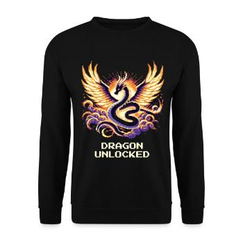 Drache freigeschaltet | Fantasy RPG Pixel Art - Unisex Pullover - Schwarz - Vorne - Alina (178cm) & Michal (187cm)