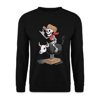 Cow-boy squelette sur la mécanique du taureau - Sweat-shirt Unisexe - noir - Devant - Alina (178cm) & Michal (187cm)