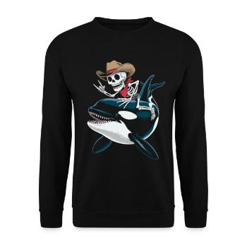 Skelett Cowboy reitet Orca  - Unisex Pullover - Schwarz - Vorne - Alina (178cm) & Michal (187cm)