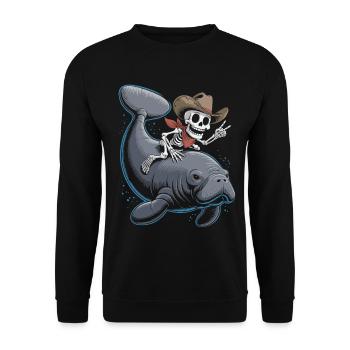 Squelette cow-boy chevauchant lamantin - Sweat-shirt Unisexe - noir - Devant - Alina (178cm) & Michal (187cm)
