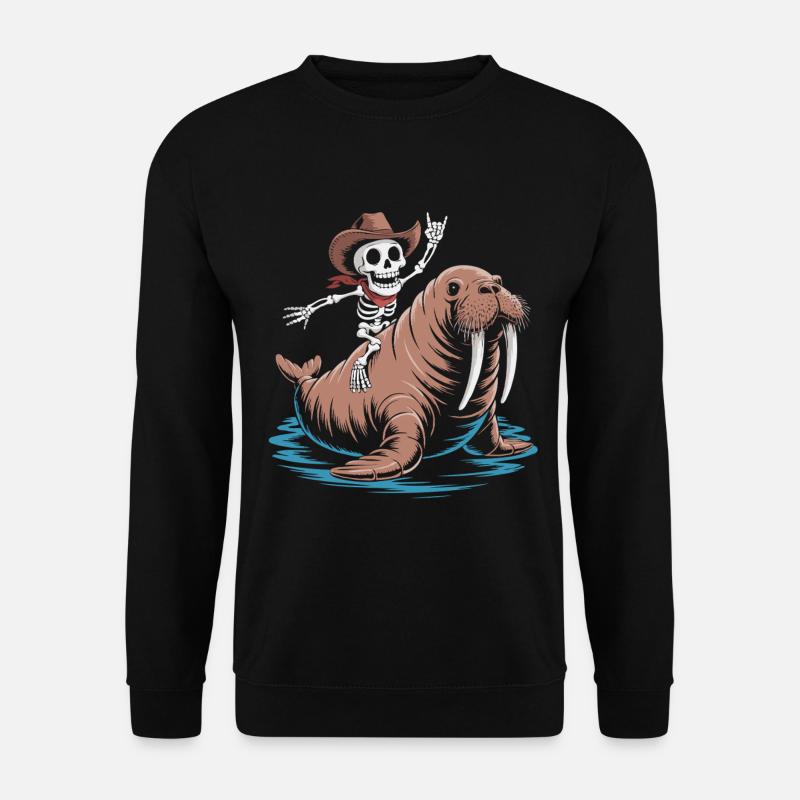 Skelettcowboy auf Walross - Unisex Pullover - Schwarz