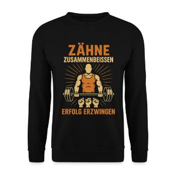 Bodybuilder Shirt Motivation Gym Sport Train Hard - Unisex Pullover - Schwarz - Vorne - Alina (178cm) & Michal (187cm)