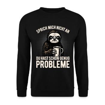 Don’t talk to me - paresseux avec du café - Sweat-shirt Unisexe - noir - Devant - Alina (178cm) & Michal (187cm)