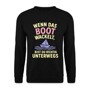 Bootwackel Spruch Reisegefühl - Unisex Pullover - Schwarz - Vorne - Alina (178cm) & Michal (187cm)