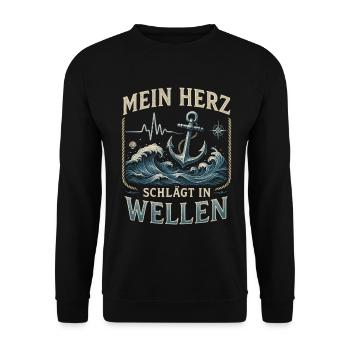 My heart beats in waves - Unisex Sweatshirt - black - Front - Alina (178cm) & Michal (187cm)