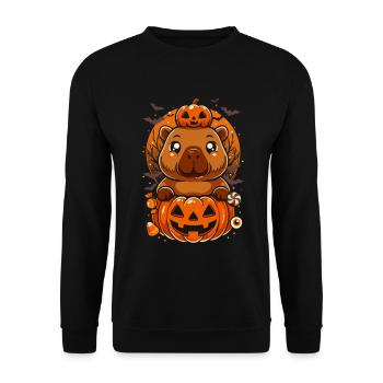 Capibara Halloween Kürbisse - Unisex Pullover - Schwarz - Vorne - Alina (178cm) & Michal (187cm)